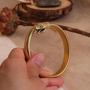 Neiman Marcus 18k Gold Plated Black Gemstone Snake Bracelet